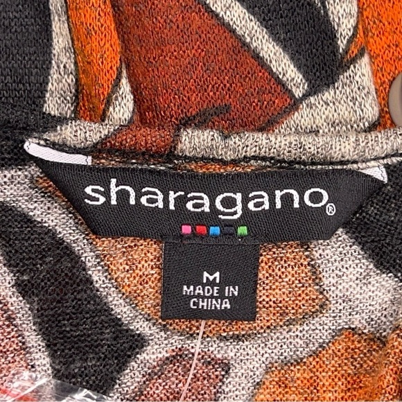 NEW MEDIUM SHARAGANO ORANGE BLACK KNIT TOP SHORT SLEEVE - Picture 10 of 13